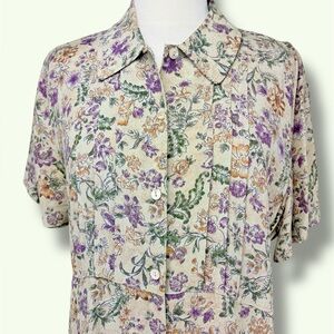 Gap Women’s Shirt Dress Button-Front Collar Earthy Tones Floral Boho Poet L